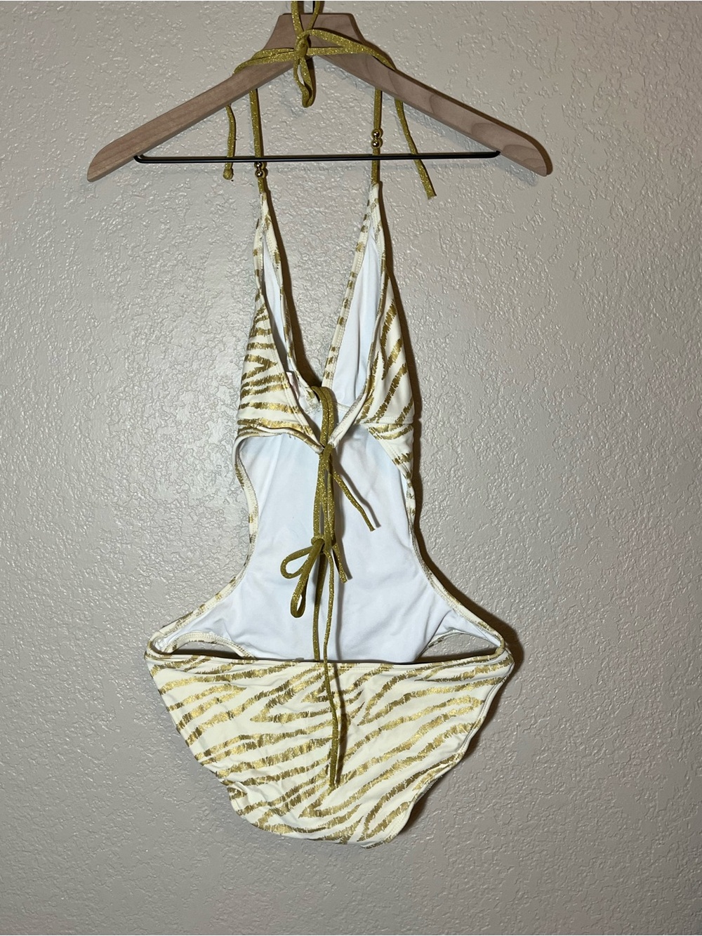 Xhilaration White and Gold Zebra-Stripe One-Piece Swimsuit